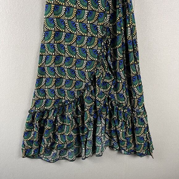 Silk Salt Journey Maxi Wrap Dress Women Medium Geometric Peacock Artsy Tribal - Picture 4 of 16